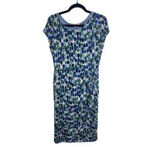 Boden Womens Cap Sleeve Blue Green Leaf Print Dress - Sz 6 - Workwear